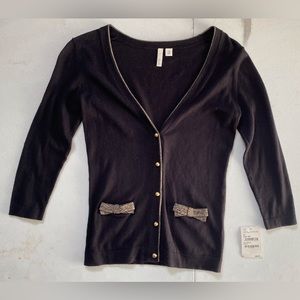 NWT Frenchi Black and Gold Cardigan Coquette Style Bows